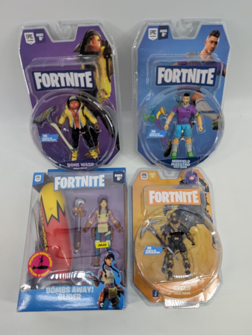 Fortnite Figures Bone Wasp Midfield Maestro Jules Bombs Away Cyclo 4" Figures Ne